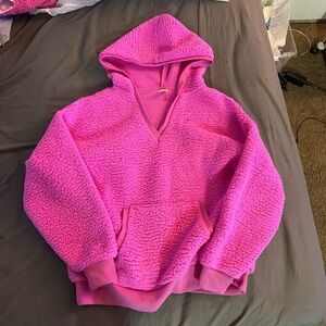 PINK Victoria's Secret Fuzzy V-Neck Sweater in Bright Pink